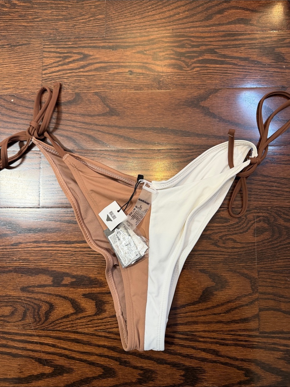 New Garage Two-Tone Bikini Bottom - White and Brown size S